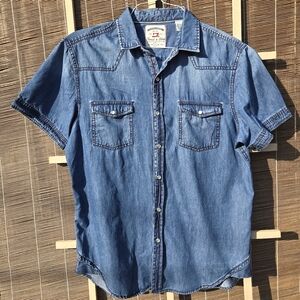 Thread & Cloth Denim Jean Pearl Snap Button S/S shirt L